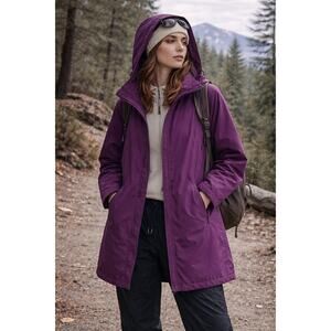 LL Bean Purple Hooded Windbreaker Jacket Women L Long Lightweight Gorpcore